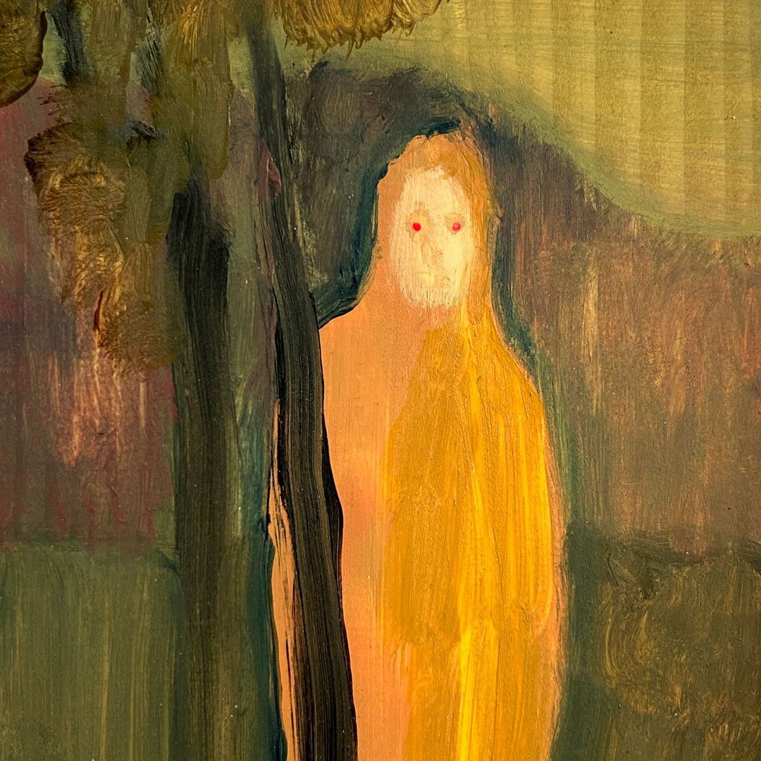Painting of a ghostly yellow figure by Ben Sadler.