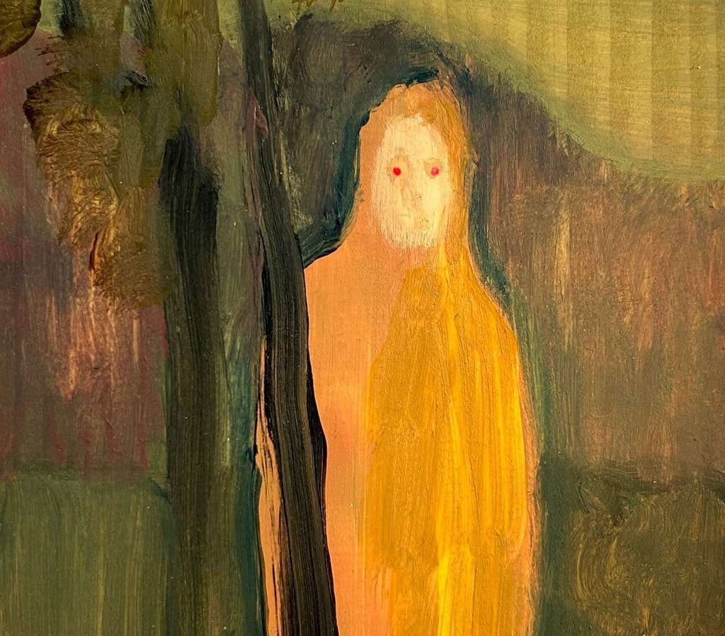 Painting of a ghostly yellow figure by Ben Sadler.
