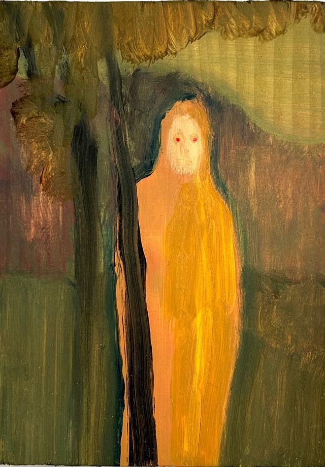 Painting of a ghostly yellow figure by Ben Sadler.